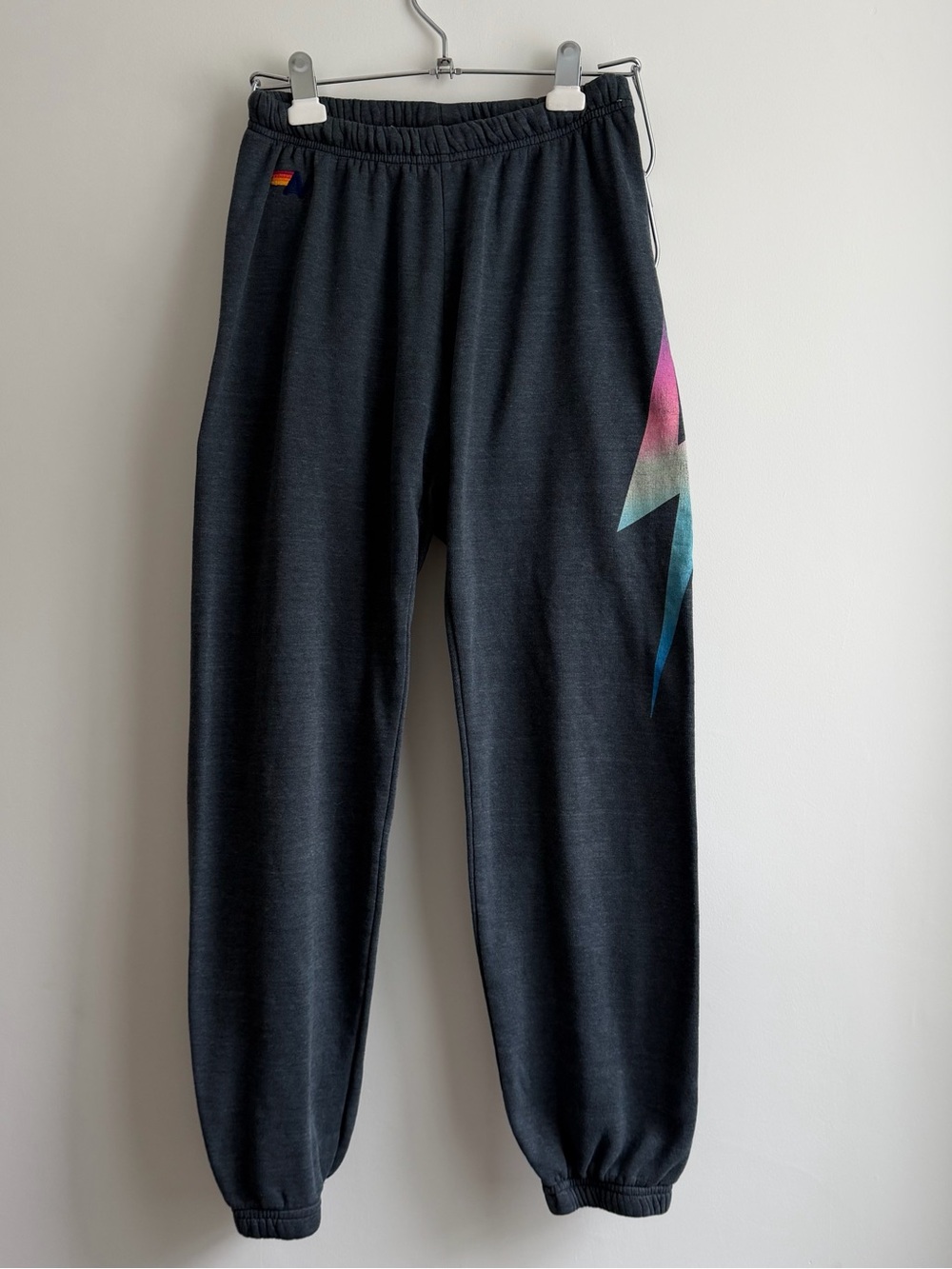 Aviator Nation Charcoal Joggers w/ Rainbow Gradient Lightening Bolt